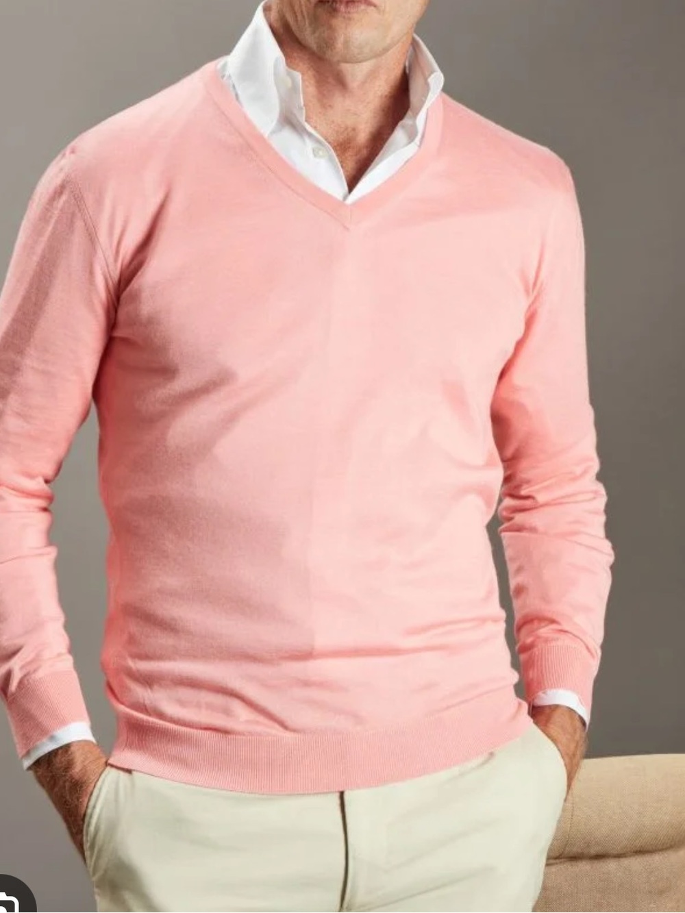 Ted Baker Sz XL Men’s London V-Neck pink silk cotton cashmere Sweater